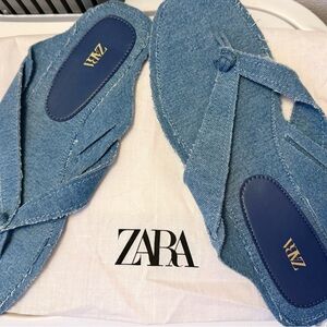 Zara Denim Blue Flip Flops